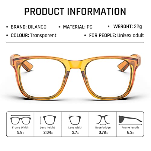 DILANCO Clear Safety Glasses Goggles With Side Shields for Women Men,Fog & Scratch-Resistant Complete UV Protection Eyewear - color: Orange