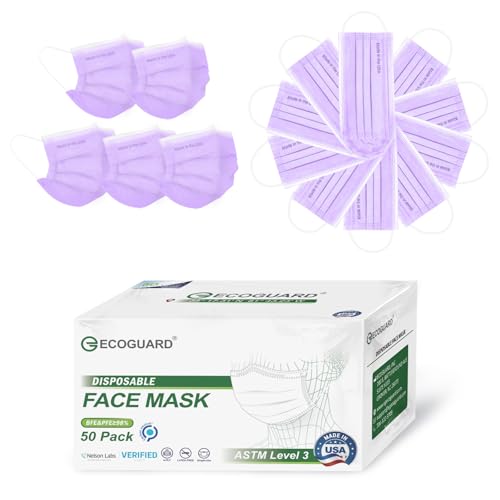 Disposable Face Masks Made in USA, 4 Ply for Families, Students, Breathable All-Day Wear & Safety, FSA HSA Eligible, ASTM Level 3 Medical Grade, 50 Pack, Purple - color: Purple, size: 50 Pack, style: Resealable Bag