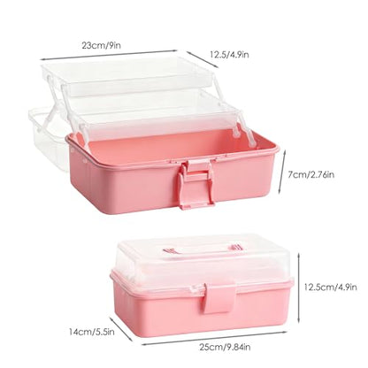 3 Layers Pink Craft Art Box, Plastic Portable Tackle Box, Sewing Organizer for Crafts, Sewing Supplies, Jewelry and Tools - color: Pink