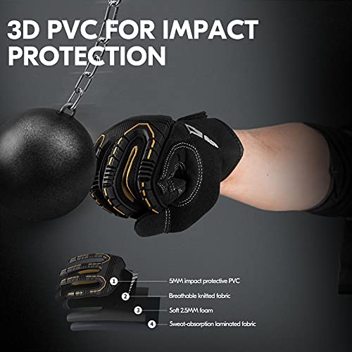Vgo... 1-Pair 32°F Waterproof Heavy Duty Winter Work Gloves Men,Mechanic Gloves, Impact Protection& Vibration Reduction(Size M, Black&Gold, SL8849FW) - color: Black&gold-winter, size: Medium (1 Pair)