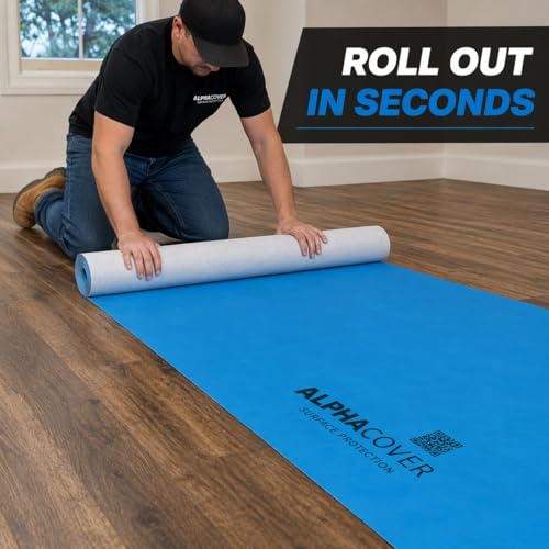 From Plain to Beautiful in Hours AlphaCover Blue Protective Floor Covering Sample - 20" x 20", Self-Adhesive Floor Protector for Moving & Construction, Waterproof & Breathable - size: Sample
