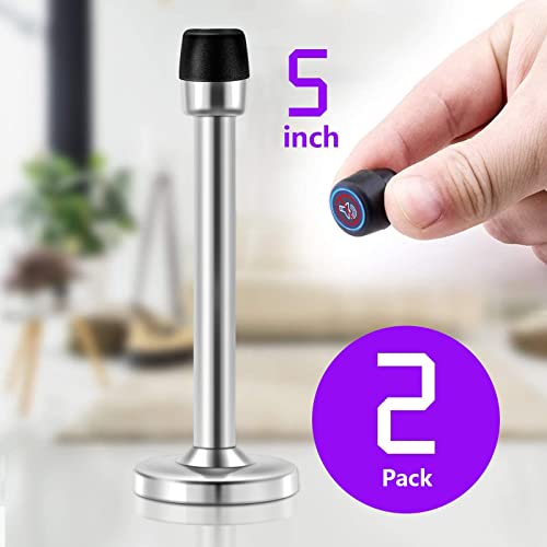 Door Stopper, 5 Inch Extra Long Door Stop, Solid Rigid Modern Heavy Duty Brushed Satin Door Holder Stainless Steel Door Stoppers Silver, Door Stopper Wall, 2 Pack - size: 5 Inch x 2 Pack