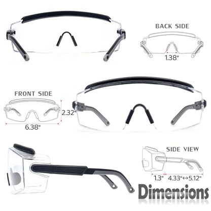 UKNOW Safety Goggles Over Glasses, Anti Fog Safety Glasses with Clear Wraparound Lens, ANSI Z87.1 Protective Eyewear - color: Black