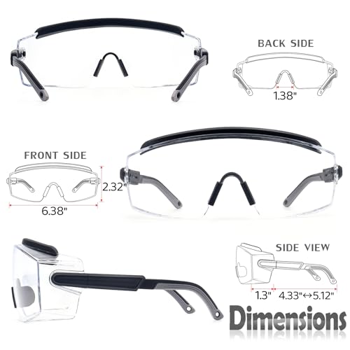 UKNOW Safety Goggles Over Glasses, Anti Fog Safety Glasses with Clear Wraparound Lens, ANSI Z87.1 Protective Eyewear - color: Black