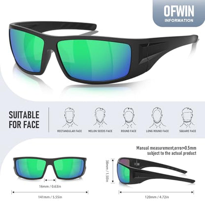 Polarized Sports Sunglasses for Men Women Unbreakable Frame Cycling Fishing Wrap Around Sunglasses UV400 Protection - color: 1-black Frame/Green Mirror Lens