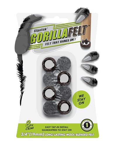 GorillaFelt CB240 Chair Leg Floor Protectors/Felt Glides (Set of 8) Tap On Felt Furniture Pads Guaranteed to Stay On, 3/4 Inch Round Sliders - size: 3/4 Inch 8 Pack