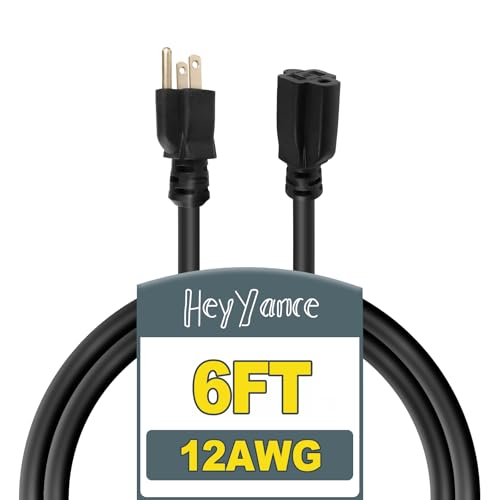 6 Ft Heavy Duty Outdoor Extension Cord Waterproof - 12/3 SJTW 15A 1875W Black Extension Cable with 3 Prong Grounded Plug, Waterproof Electric Cable for Lawn, Garden, Appliances, UL Listed - color: Black, size: 6 ft