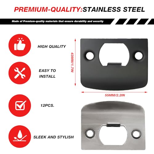 EATAKWARD 12 PCS Door Strike Plate, Black Deadbolt Strike Plate with Srews, Stainless Steel Deadbolt Covers Door Reinforcement Kit - style: Right angle