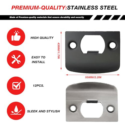 EATAKWARD 12 PCS Door Strike Plate, Black Deadbolt Strike Plate with Srews, Stainless Steel Deadbolt Covers Door Reinforcement Kit - style: Right angle