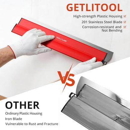 GETLITOOL 5PCS Paint Putty Scraper with Spare Blade, 5.9" to 31.5", Heavy-Dury Wall Smoothing Tool with Extension Pole & 201 Stainless Steel Blade for Drywall Repair, Joint Filling, Surface Finishing