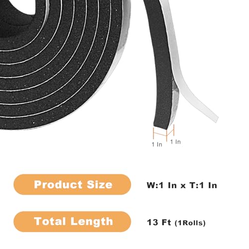 Foam Insulation Tape self Adhesive,1In x 1In x 13Ft Weather Stripping for Doors and Windows,Sound Proof soundproofing Door Seal,Weatherstrip,Pipe Cooling, Air Conditioning Seal Strip - size: 1In x 1In x 13Ft