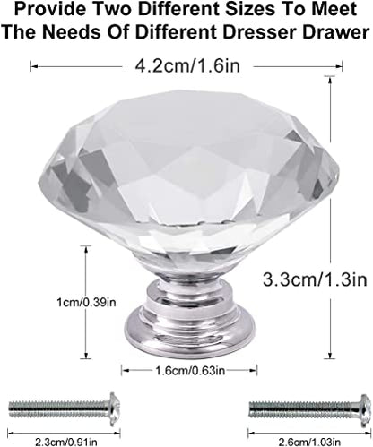 Akstore 6 Pcs Crystal Glass Cabinet Knobs 30mm Diamond Shape Drawer Kitchen Cabinets Dresser Cupboard Wardrobe Pulls Handles (40mm,6pcs, Clear) - color: Clear, size: 40 mm