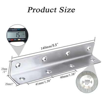 30PCS 304 Stainless Steel Corner Brace for Wood, Heavy Duty Long L Brackets, L Lock Mounting Bracket for Repairing and Reinforcing Wood Cabinets Furniture,(Silver,4X1X1IN) - size: 4X1X1IN