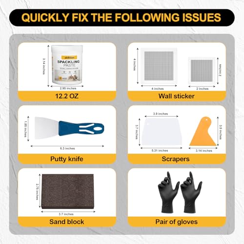 Drywall Repair Kit, 12.2oz Wall Patch Repair Kit, Spackle Wall Repair with Wall Patches/Sanding Sponge/Putty Knife/Scrapers/Gloves, Wall Mending Agent, Wall Surface Hole Fill Quick and Easy Solution