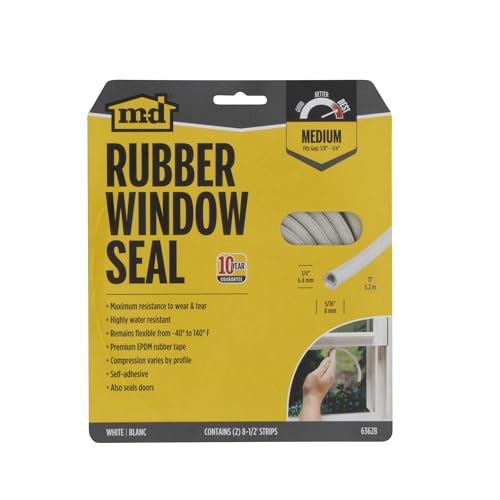 M-D Building Products 63628 1/4 in. x 5/16 in. x 17 ft. White Premium Rubber Window Seal for Medium Gaps - color: White, size: 1/4 In. X 5/16 In.