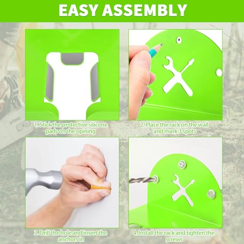 Upgraded Trimmer Rack Wall Mount - 8" Heavy Duty Weed Eater Hanger for Garage Wall, Garden Power Tool Holder Organizer Hooks for Grass Trimmer, Hedge Trimmer, Leaf Blower and Chainsaw, Green, 1 Pack - color: Green-1Pack