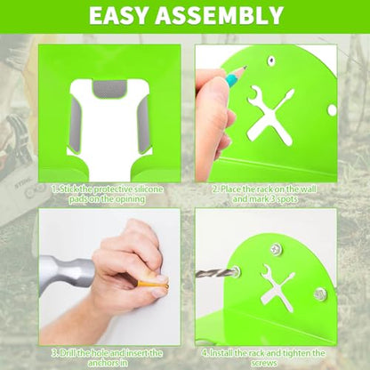 Upgraded Trimmer Rack Wall Mount - 8" Heavy Duty Weed Eater Hanger for Garage Wall, Garden Power Tool Holder Organizer Hooks for Grass Trimmer, Hedge Trimmer, Leaf Blower and Chainsaw, Green, 3 Pack - color: Green-3Pack