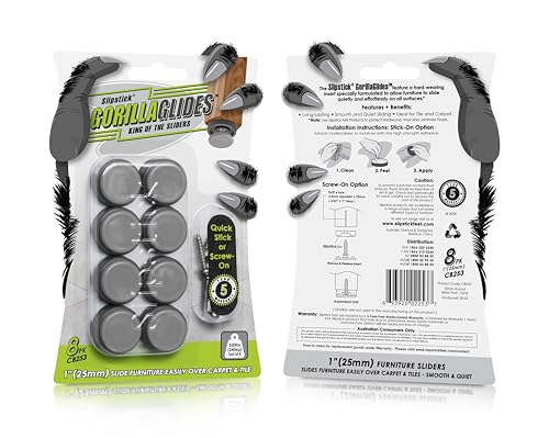 GorillaGlides CB253 1 Inch Chair Sliders/Furniture Glide Floor Protectors (Set of 8 Glides) Self-Adhesive Screw-On Glides, for Sliding on Hard Surface Floors and Low-Pile Carpet, Round - size: 1 Inch - 8 Pack