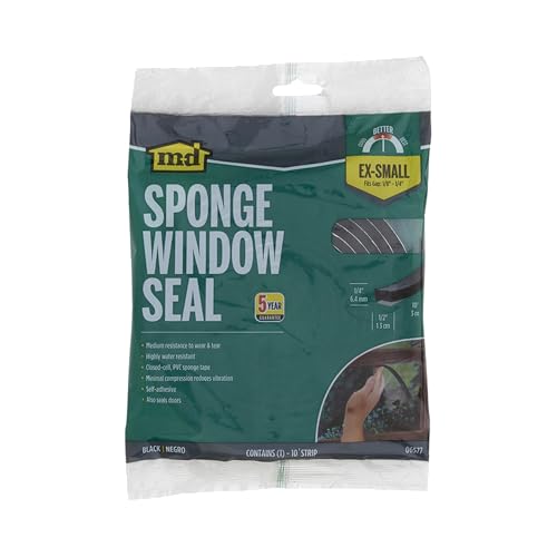 M-D Building Products 06577 1/4 in. x 1/2 in. x 10 ft. Black Sponge Window Seal for Ex-Small Gaps - size: 1/4" X 1/2"