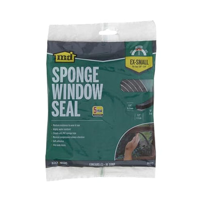M-D Building Products 06577 1/4 in. x 1/2 in. x 10 ft. Black Sponge Window Seal for Ex-Small Gaps - size: 1/4" X 1/2"