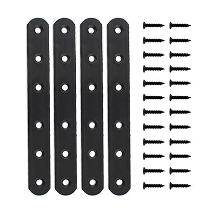 4 Pack Flat Mending Plate for Wood, ULIFESTAR Black Iron Flat Straight Brace Brackets Metal Repair Fixing Wood Brace Joining Plates Connector for Repairing Wooden Furniture with Mounting Screws - size: 6.3 x 0.79 x 0.12 inches