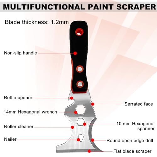 Drywall Taping Knife Set, 6 Pcs Stainless Steel Taping Knives Includes 6”,8”,10”,12”,14”, 3” Multifunctional Paint Scraper, Perfect Hand Tools for Drywall Joint Taping, Finishing and Patching - color: Black, 6pcs