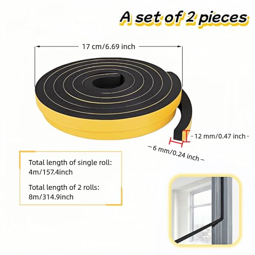 Durable Weather Seal Foam Tape: Strong Adhesive,Noise Reducing & Energy Saving,High-Density CR Foam Material,1/2" x 1/4" x 26 ft for Doors,Windows,AC - Easy Peel & Stick Seal Strip - size: 1/2 In x 1/4 In x 26Ft