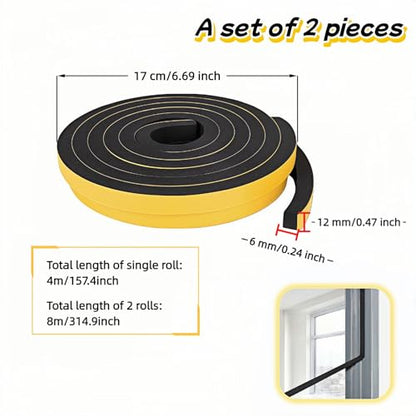 Durable Weather Seal Foam Tape: Strong Adhesive,Noise Reducing & Energy Saving,High-Density CR Foam Material,1/2" x 1/4" x 26 ft for Doors,Windows,AC - Easy Peel & Stick Seal Strip - size: 1/2 In x 1/4 In x 26Ft