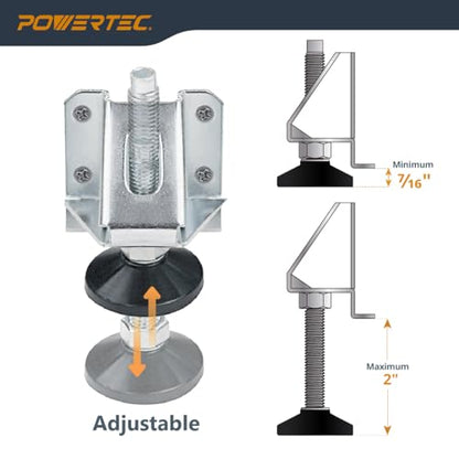 POWERTEC Leveling Feet 8PK, Heavy Duty Adjustable Furniture Leg Levelers with Nylon Foot, Screws & Lock Nuts for Workbenches, Cabinets, Tables & Shelving (71136-P2) - size: Set of 8, style: Leg Leveler