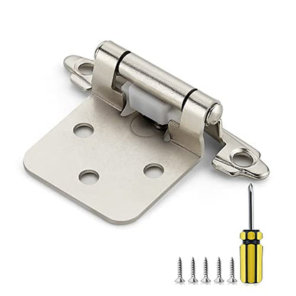 Ravinte 2 Pack 1 Pairs 1/2 Inch Overlay Cabinet Door Hinges Kitchen Satin Nickel Semi-Concealed Face Mount Self-Closing Cabinet Hinges with Bumpers & Screwdriver - size: 1/2 inch Overlay