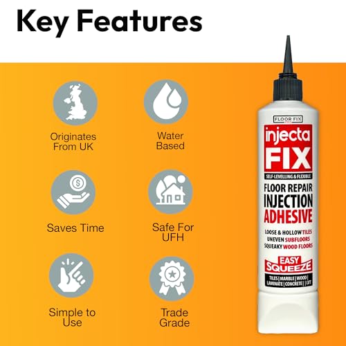 Floor-Fix Pro Easy Squeeze - Extra Strength Adhesive - Fix Loose & Hollow Tiles, Squeaky Wood & Laminate - Includes Built in 5/64” Syringe Tip - No Sealant Gun Required (10.1 Fl Oz) - color: 1