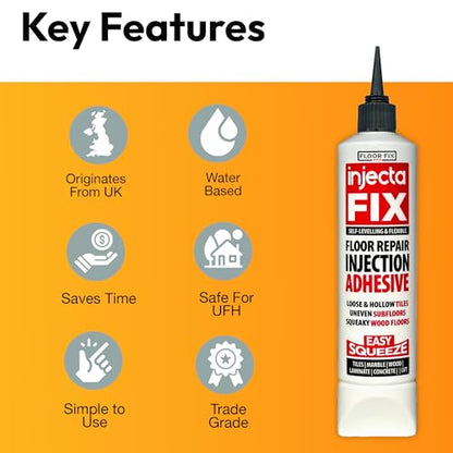 Floor-Fix Pro Easy Squeeze - Extra Strength Adhesive - Fix Loose & Hollow Tiles, Squeaky Wood & Laminate - Includes Built in 5/64” Syringe Tip - No Sealant Gun Required (10.1 Fl Oz) - color: 1