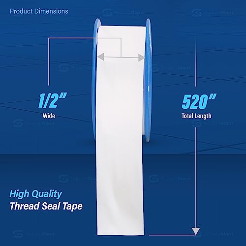 Supply Giant I33 PTFE Thread Seal Tape for Plumbers, White 1/2 Inch x 520 Inch, Single (Pack of 4) - size: 520" (Pack of 4), style: Pack of 1