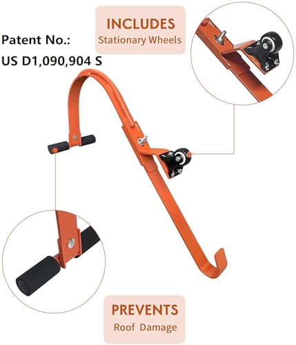 Ladder Roof Hook 2 Pack with Wheel Heavy Duty Steel Ladder Stabilizer, Roof Ridge Extension, Wheel Rubber and Rubber Grip T-Bar for Damage Prevention, for Damage Prevention
