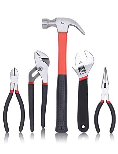 FASTPRO 215-Piece Home Repairing Tool Set with 12-Inch Wide Mouth Open Storage Bag, Household Hand Tool Kit,Red - color: Red