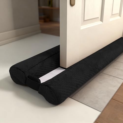 Under Door Draft Stopper Door, Sweep Weather Stripping, Double-Sided Windproof Seal Noise Blocker Window Breeze Blocker, Adjustable 26'' to 30'' Gap Filler, Black - color: Black, size: 26-30"