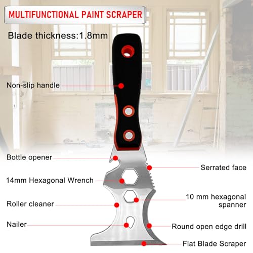 Drywall Hand Tool Kit, 7 Pcs Stainless Steel Drywall Knife Set with Soft Handle, Includes Putty Knife, Taping Knife, Painter Scraper Tool & 13" Mud Pan for Joint Taping, Finishing, Patching - color: Black, 7pcs