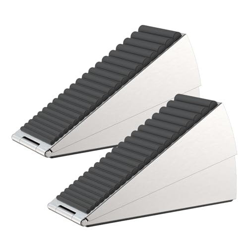 FLORA GUARD 2-Pack Heavy Duty Door Stopper, 3 Inches Tall Adjustable Spring-Loaded Large Stopper Wedge Stoppers for Bottom of Doors, Stainless Steel Rubber Door Stop for Any Heavy Door - size: MP004-T2