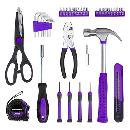 CARTMAN 39-Piece Home Tool Set Kit, Essential Household Hand Tools with Plastic Storage Case, Purple - color: Purple