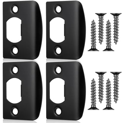 4 PCS Door Strike Plate, 2.16 X 1.77 Inch Door Latch Plate Stainless Steel Deadbolt Covers Black Right Angel Doors Plates with 8 PCS 0.78" Screws for Interior Exterior Doors
