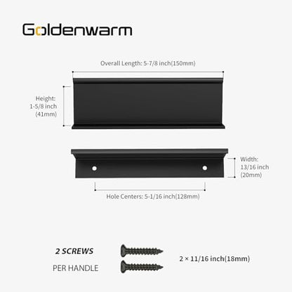 goldenwarm 5 Pack Black Finger Edge Pulls Drawer Finger Pulls Matte Black Kitchen Hardware Handles Bedroom Dresser Drawers,5in Hole Center - color: Black, size: 5-1/16in(128mm) Hole Centers