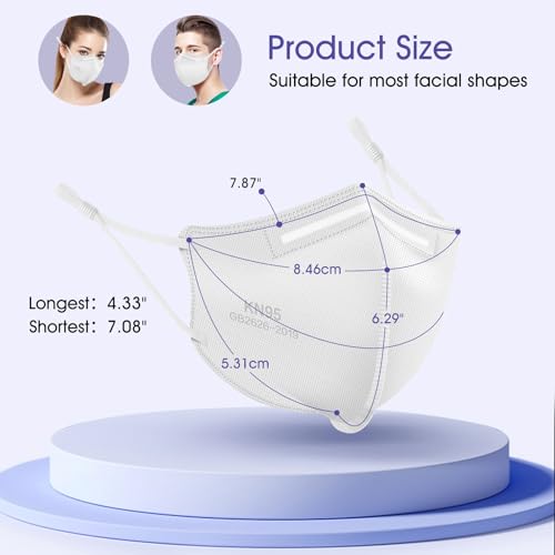 KN95 Adjustable Masks 25 Pack, Individually Wrapped Disposable Masks with Adjustable Ear Loops - color: White