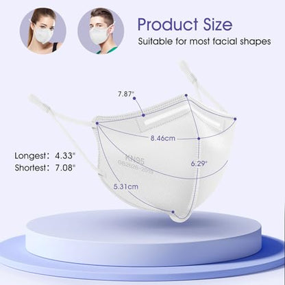 KN95 Adjustable Masks 25 Pack, Individually Wrapped Disposable Masks with Adjustable Ear Loops - color: White