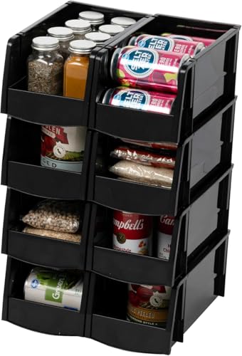 IRIS USA Medium Stackable Storage Bins, 8-Pack, 11" L x 6" W x 5" H, |Made in USA|, Plastic Open Front Shelf Bin for Organizing Parts, Hardware, Tools, Supplies, Garage Shelf, Pantry - Black - size: Medium - 8 Pack