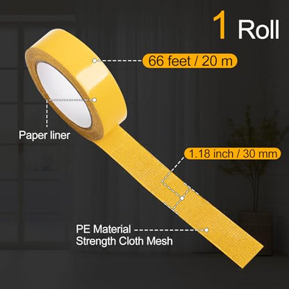 Double Sided Tape Heavy Duty, 1.18in x 66FT(20m) Super Sticky Clear Tape High Tack Strong Wall Adhesive with Fiberglass Mesh Clear Tape, Fixed Carpet, Wall Decor Easy Use Mounting Tape - size: 1.18in x 66FT