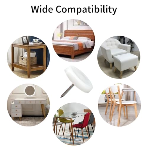 24pcs Nail on Furniture Glides 1 Inch (26.5mm) Diameter Nylon White Chair Leg Floor Protectors Furniture Sliders Pads Table Foot Gliders for Hardwood Carpet and Tile Floors
