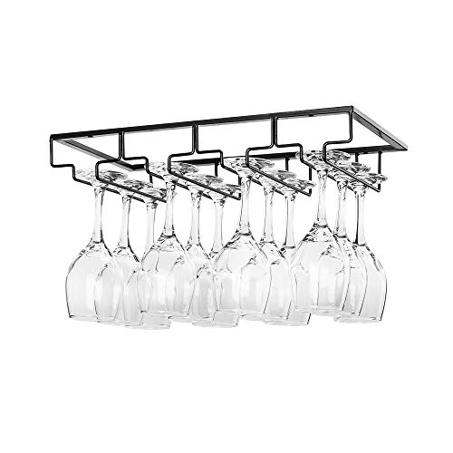 FOMANSH Wine Glass Rack Under Cabinet - Stemware Holder Metal Wine Glass Organizer Glasses Storage Hanger for Bar Kitchen Black 4 Rows - color: Black, size: 4 Rows 1 Pack