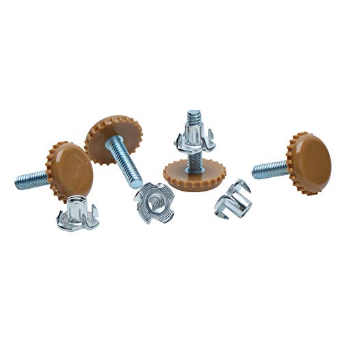 Desunia Medium Duty Nylon Table & Furniture Levelers - 1/4" Threaded Shank w/T-Nuts - 400 Lb. Capacity - Adjusts from 0" to 9/16" - Brown - 4 Pack - color: Brown, size: 4