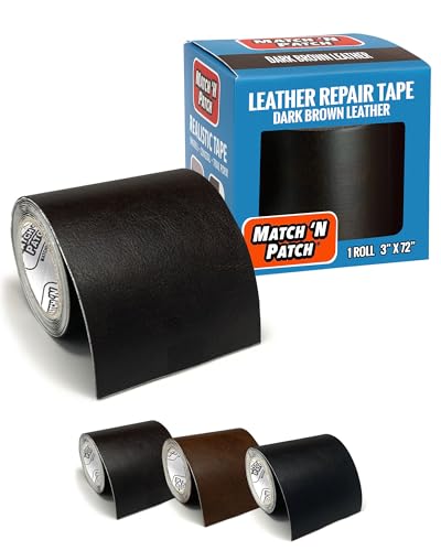 MATCH 'N PATCH Leather Repair Tape - Dark Brown (3x72 Inch) Realistic Faux Leather Patches for Couch, Sofa, Upholstery, Car Seats & Other Furniture, Vinyl Repair Kit, Strong Self Adhesive Patch - color: Dark Brown