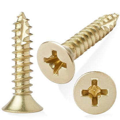 Cauldham Bright Brass Wood Screws #9 x 1 Inch for Door Hinges - 25 Pack - color: Bright Brass